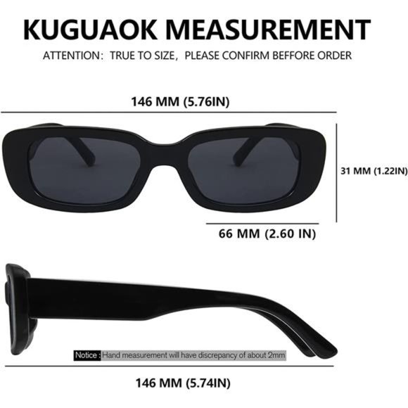 2 Pcs Retro Rectangle Sunglasses Women Vintage Square Sun Glasses UV Protection - Picture 5 of 7